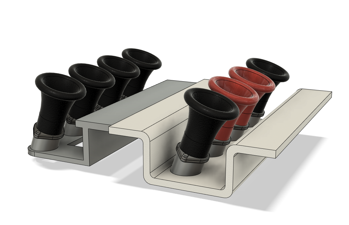 3D‑printed BMW trumpet intake assembly with velocity stacks